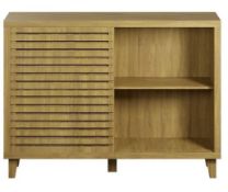 (99/Mez) RRP £100. Living Elements Furniture Sideboard With Sliding Door Mango Oak. Stylish Slatt...