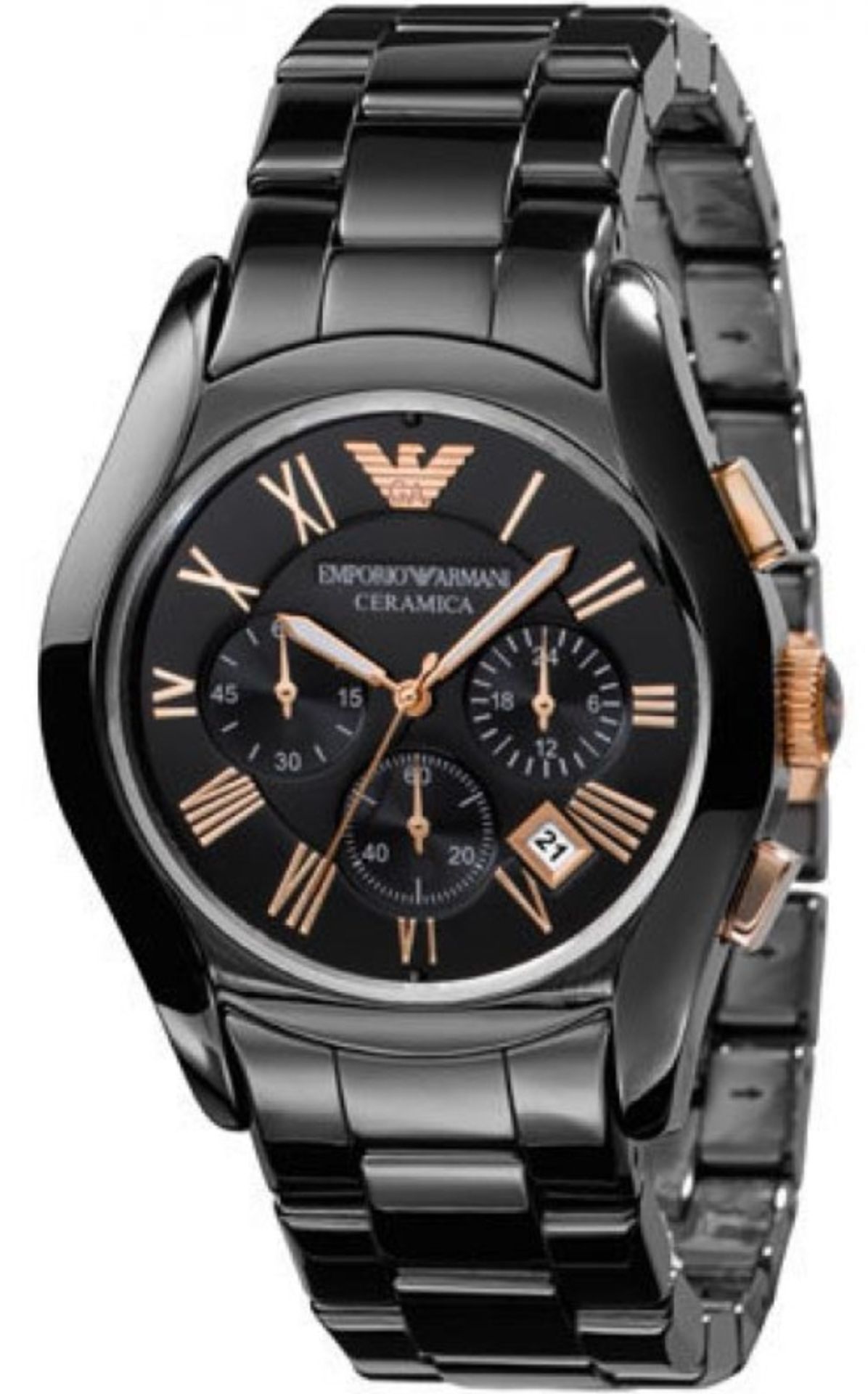 Emporio Armani AR1410 Men's Ceramica Rose Gold & Black Quartz Chronograph Watch