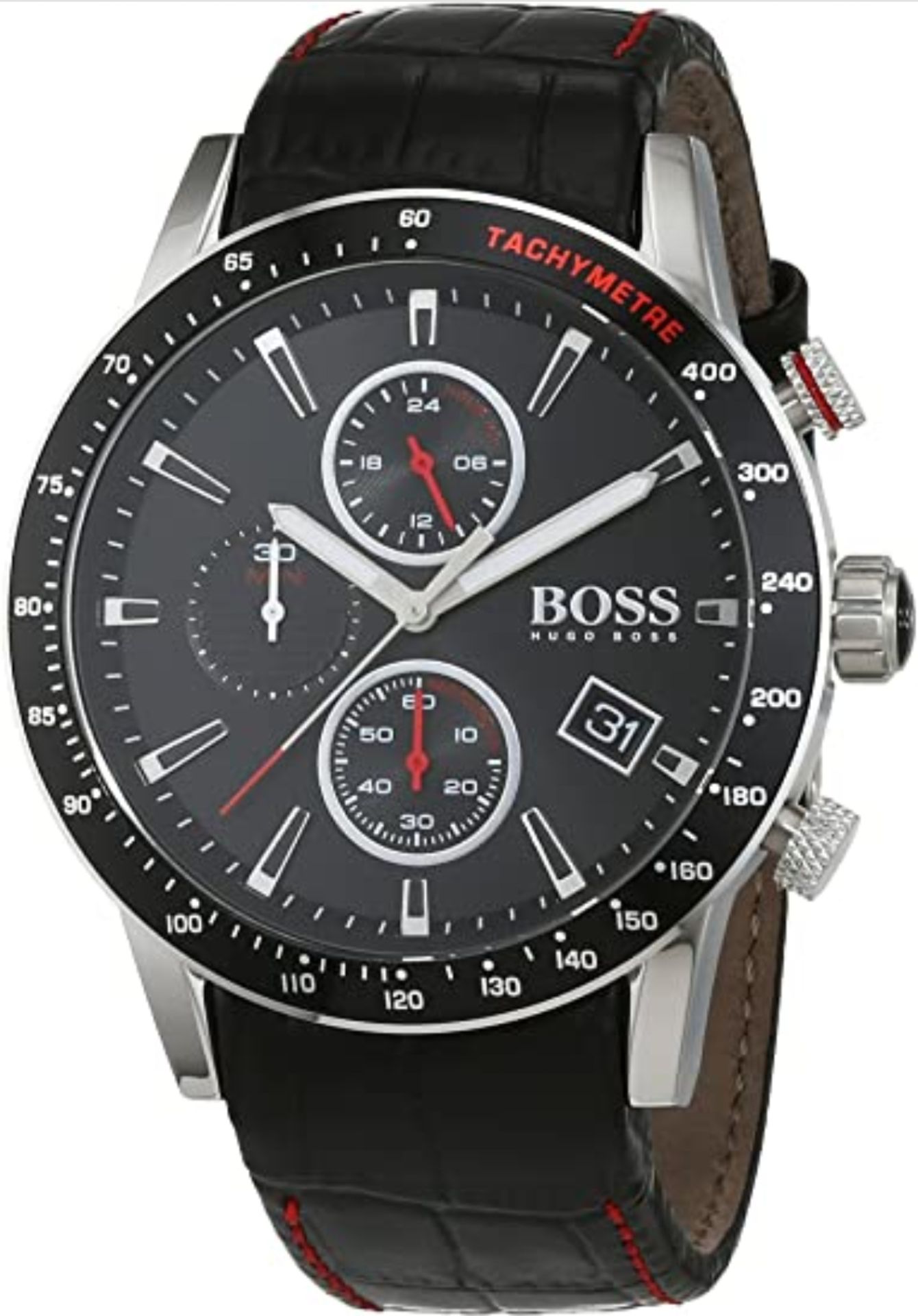 Hugo Boss 1513390 Men's Rafale Black Leather Strap Chronograph Watch - Image 4 of 11