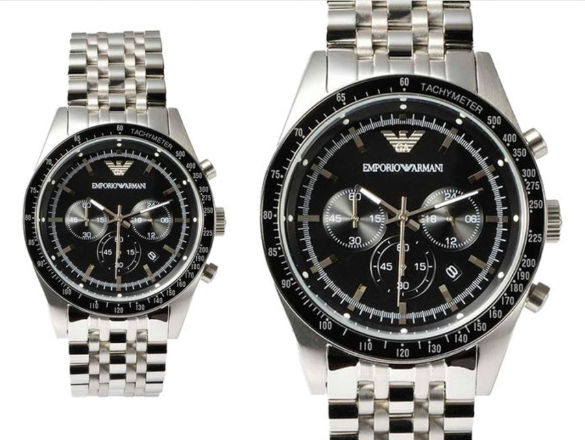 Emporio Armani AR5988 Men's Tazio Black Dial Silver Bracelet Chronograph Watch - Image 6 of 8