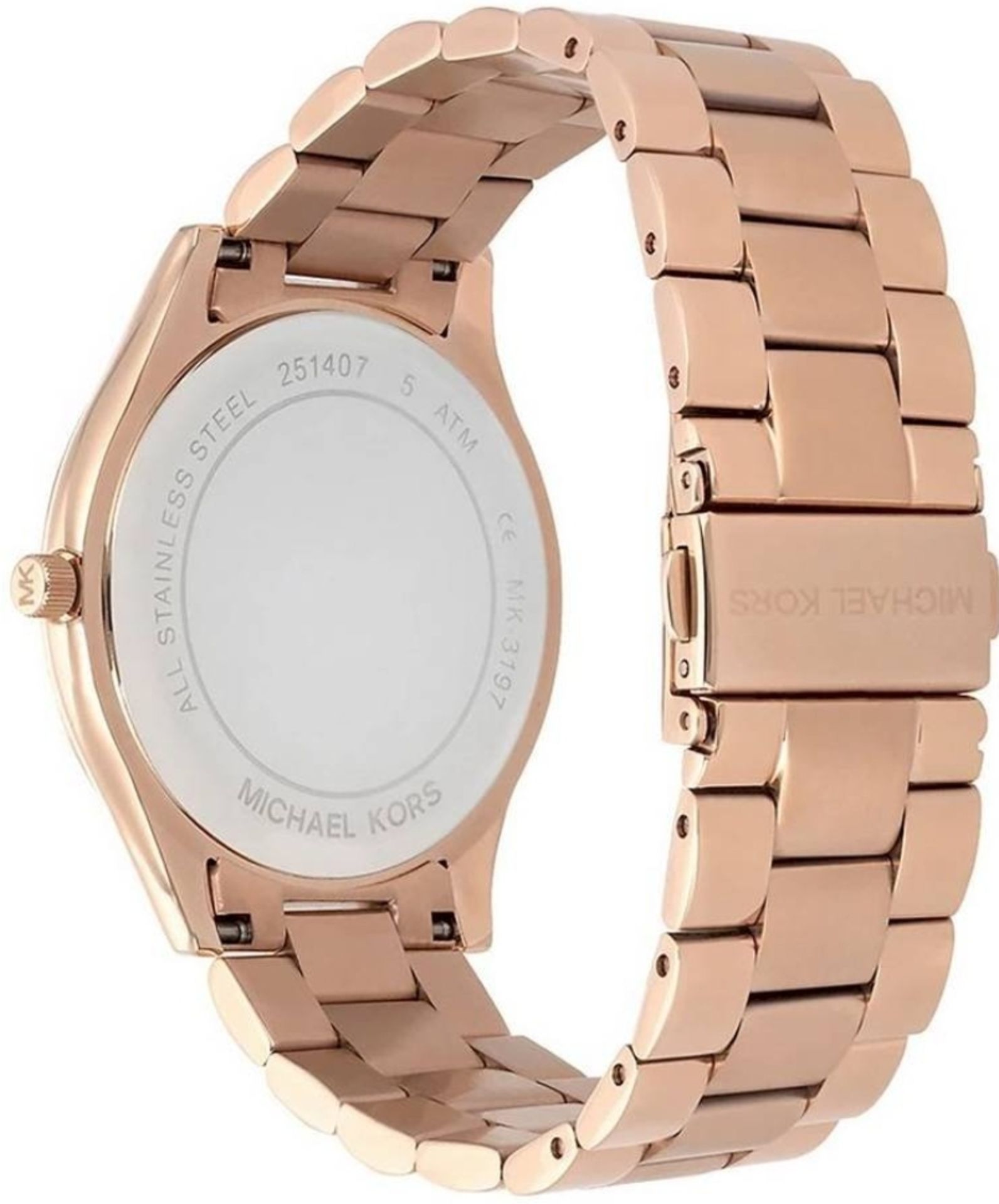 Michael Kors Ladies Glitz Slim Rose Gold Tone Runway Watch MK3197 - Image 6 of 9