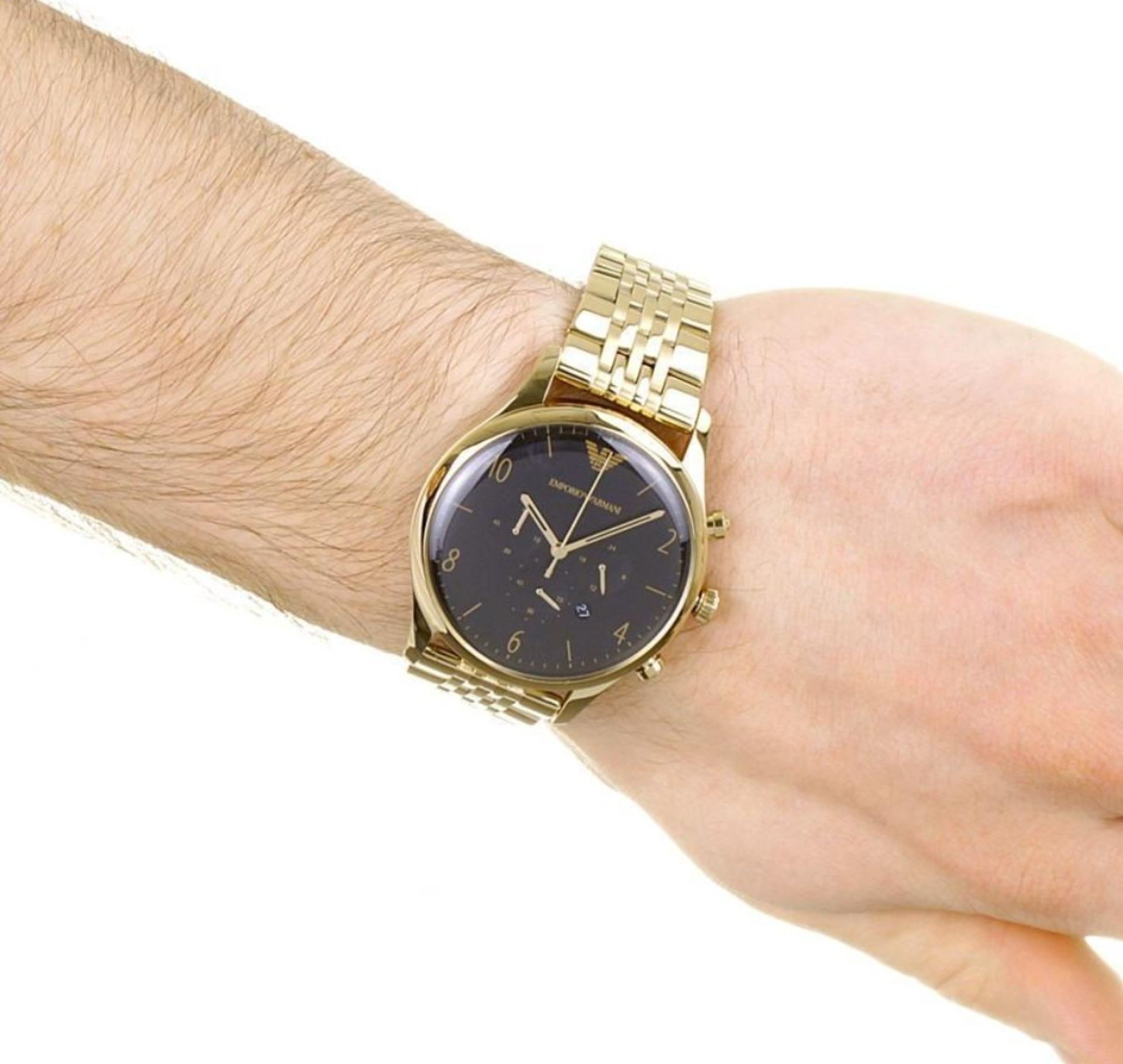 Emporio Armani AR1893 Men's Black Dial Gold Tone Bracelet Quartz Chronograph Watch - Image 3 of 10