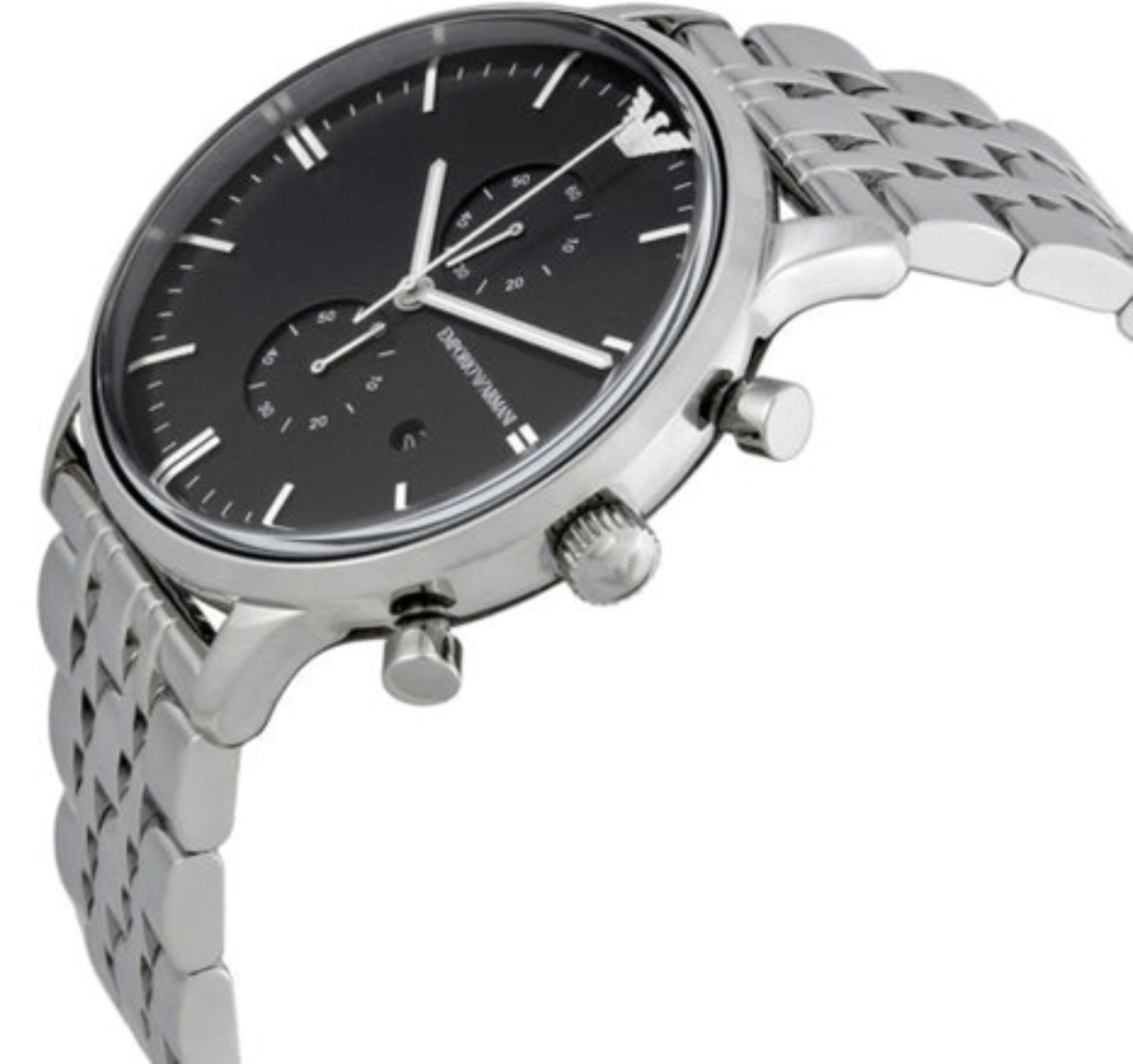 Emporio Armani AR0389 Men's Gianni Black Dial Silver Bracelet Chronograph Watch - Image 5 of 8