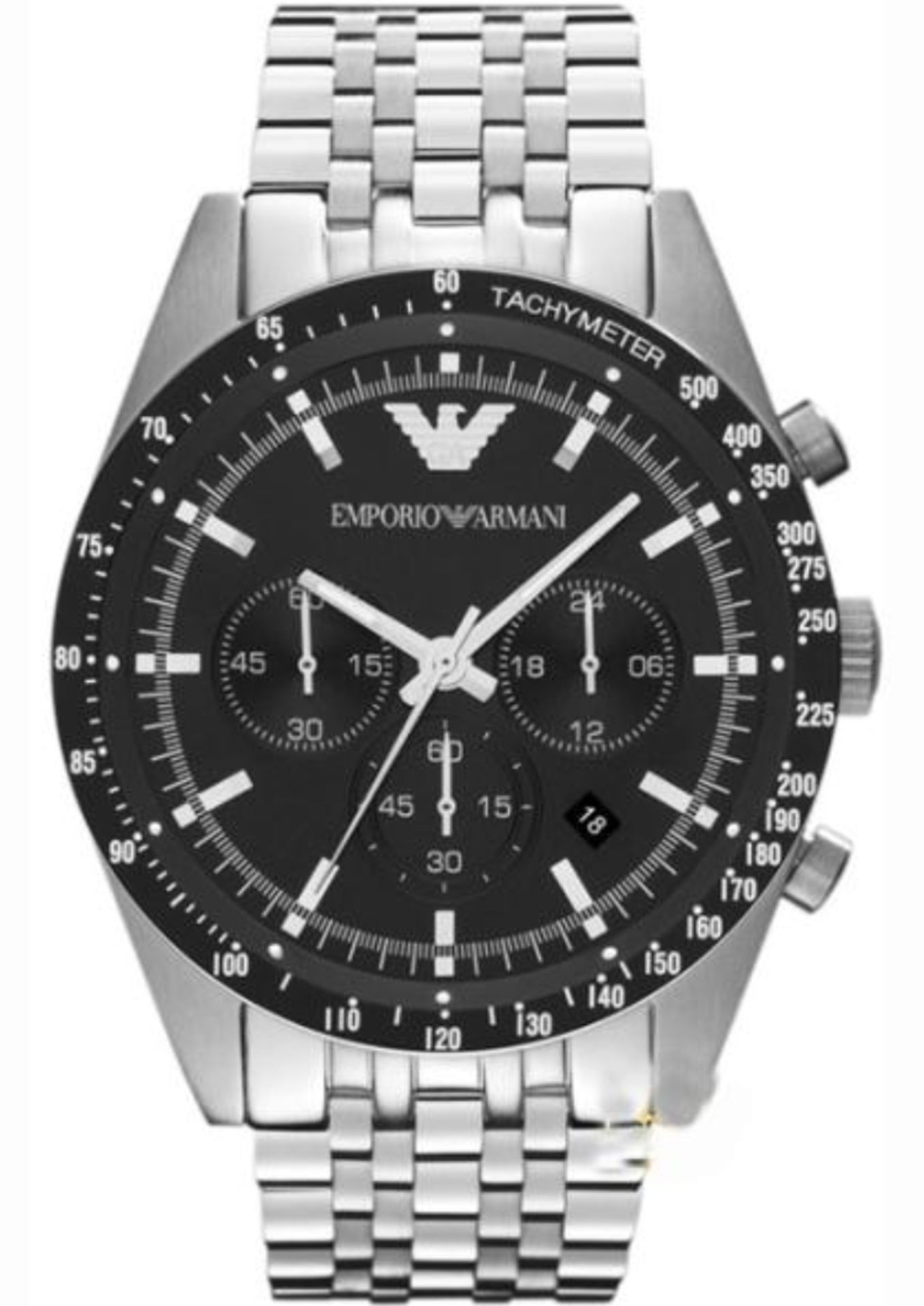 Emporio Armani AR5988 Men's Tazio Black Dial Silver Bracelet Chronograph Watch - Image 2 of 8