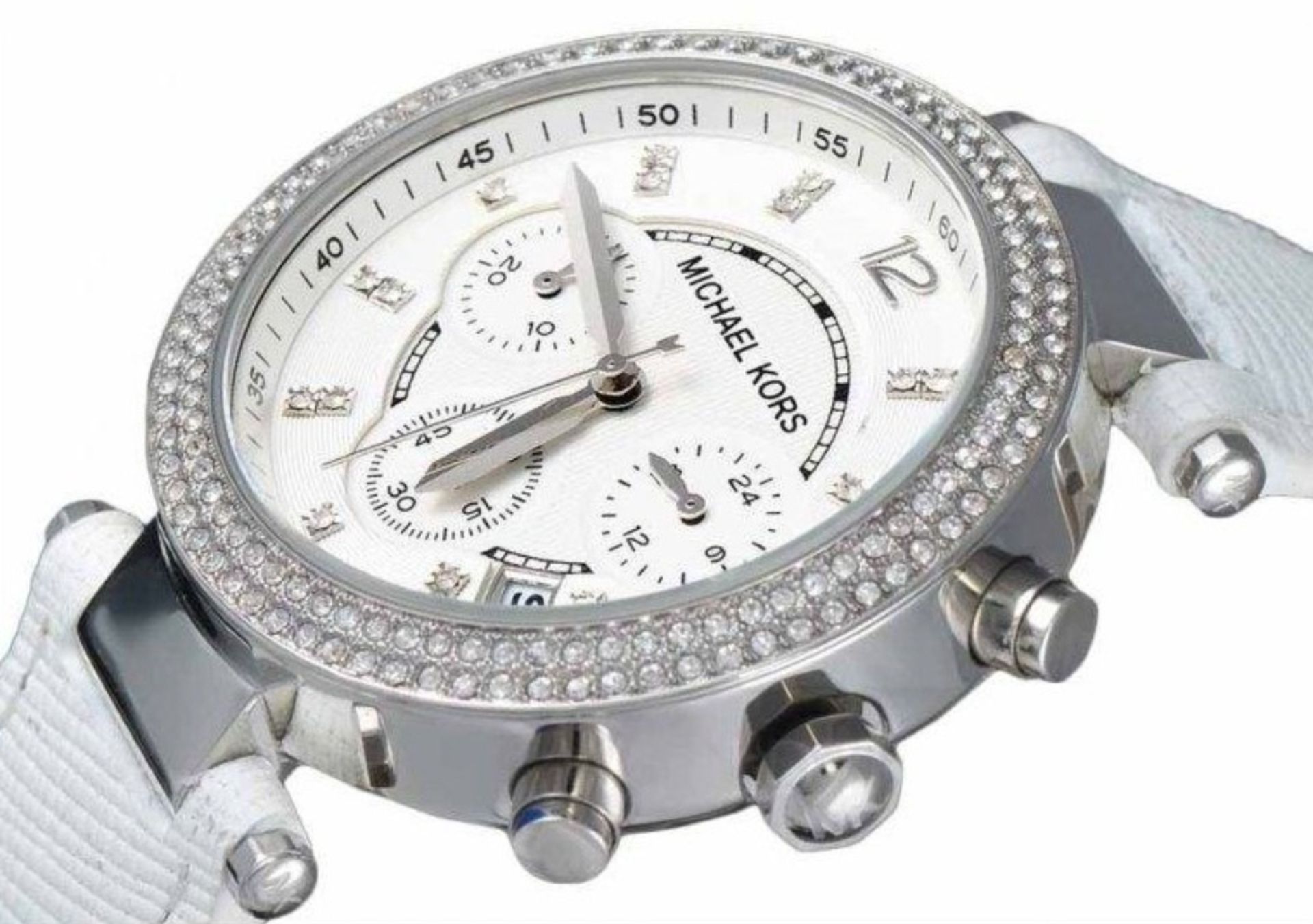Michael Kors MK2277 Ladies Parker White Leather Strap quartz Chronograph Designer Watch - Image 4 of 8
