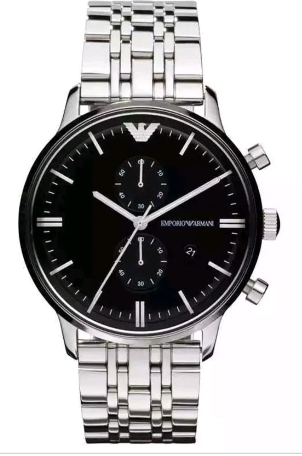 Emporio Armani AR0389 Men's Gianni Black Dial Silver Bracelet Chronograph Watch