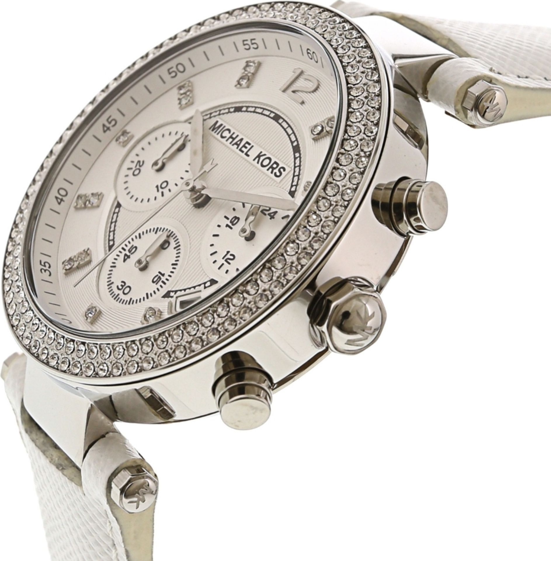 Michael Kors MK2277 Ladies Parker White Leather Strap quartz Chronograph Designer Watch - Image 5 of 8