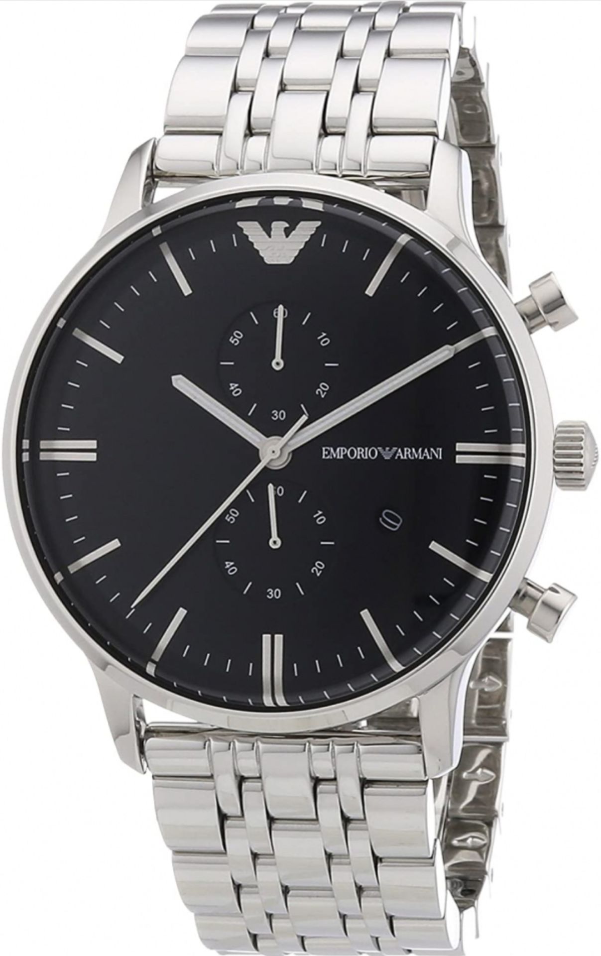 Emporio Armani AR0389 Men's Gianni Black Dial Silver Bracelet Chronograph Watch - Image 7 of 8