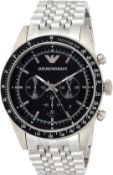 Emporio Armani AR5988 Men's Tazio Black Dial Silver Bracelet Chronograph Watch