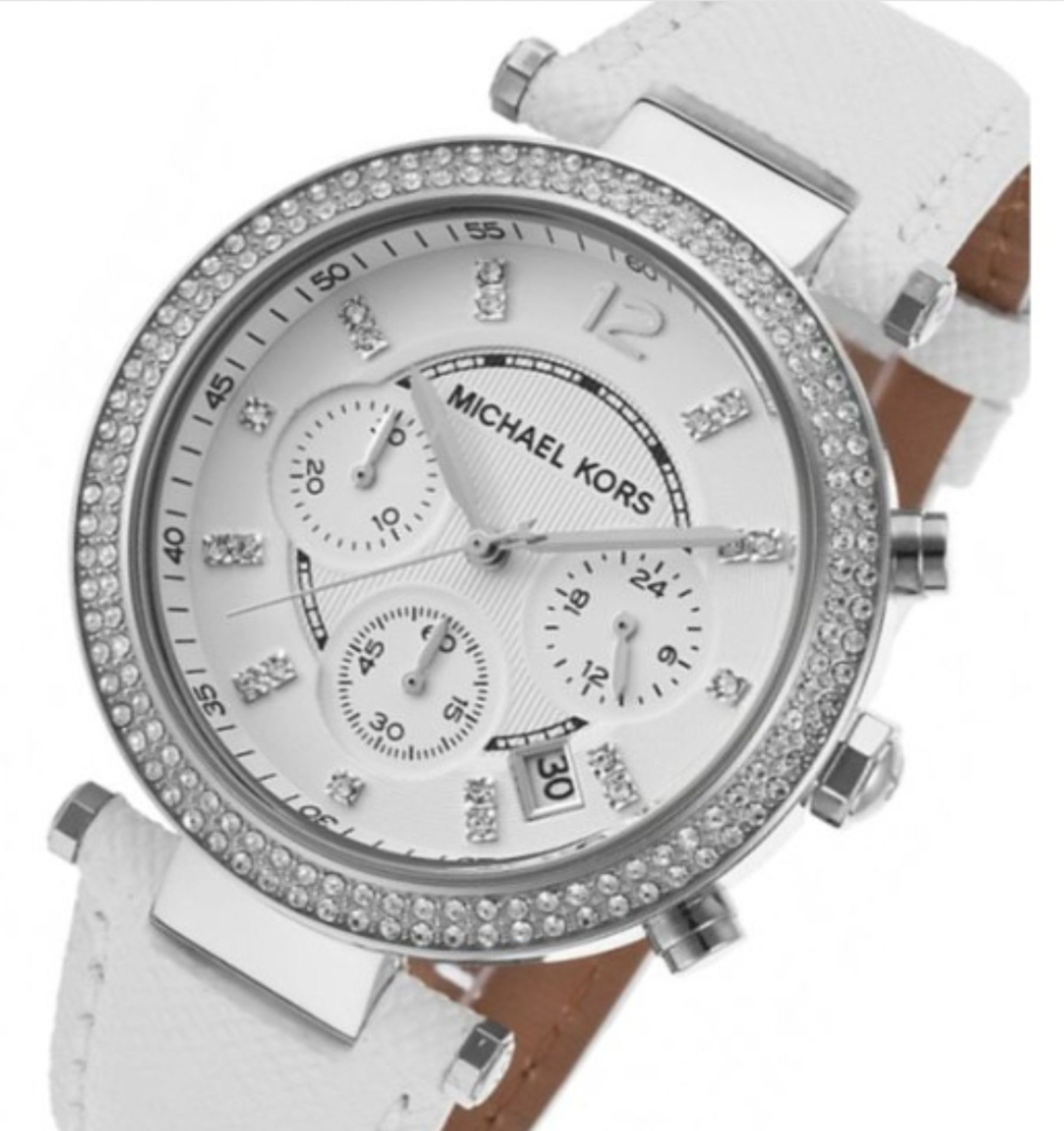 Michael Kors MK2277 Ladies Parker White Leather Strap quartz Chronograph Designer Watch - Image 6 of 8