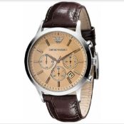 Emporio Armani AR2433 Men's Renato Brown Leather Strap Chronograph Watch