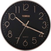 Tower Rose Gold and Black Clock. RRP £24.99 - GRADE U