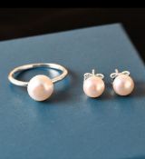 NEW!! Sterling Silver Fresh Water Pearl Ring and Stud Earrings