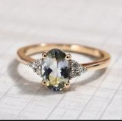 NEW!! 9K Yellow Gold Peacock Tanzanite and Diamond Ring
