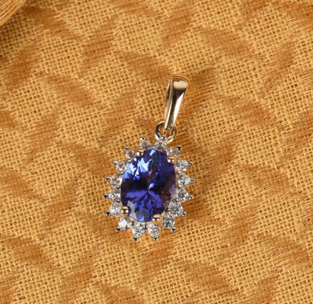 NEW!! 9K Yellow Gold Tanzanite and Natural Cambodian Zircon Pendant