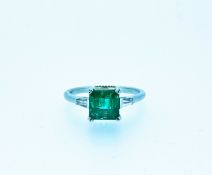 Certified 2.17 CT Natural Emerald and Diamonds 18K White Gold Ring