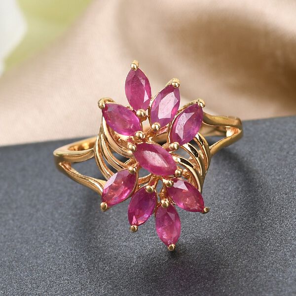 NEW!! African Ruby (FF) Floral Ring in 14K Gold Overlay Sterling Silver