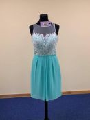 Short Lace and Chiffon Dress in Aqua and Ivory