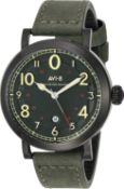 Avi-8 Men's 44mm Green Leather Band Steel Case Quartz Analog Watch Av-4067-03