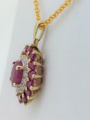 9ct (375) Yellow Gold Ruby & Diamond Cluster Pendant