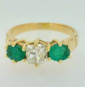 18ct Yellow Gold (750) Emerald & 0.65ct Diamond Three Stone Ring