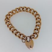 9ct Rose/Red Gold (375) Charm Bracelet with Heart Padlock & Safety Chain