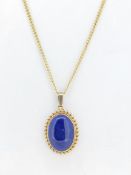 9ct Yellow Gold (375) Lapis Pendant on Curb Chain - 18""
