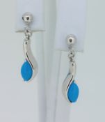 9ct White Gold (375) Turquoise Marquise Drop Stud Earrings