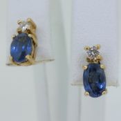 9ct Yellow Gold (375) Sapphire & 0.18ct Diamond Stud Earrings