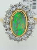18ct (750) Yellow Gold Black Opal & 1.4ct Diamond Cluster Ring - Hand Made with Insurance Valuate...
