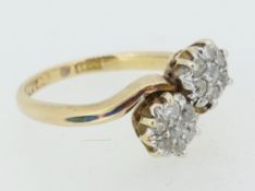 Vintage 18ct Yellow Gold (750) Old Cut Diamond Cluster Crossover Ring