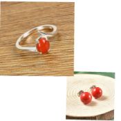 NEW!! Natural Coral Ring & Earrings in Sterling Silver