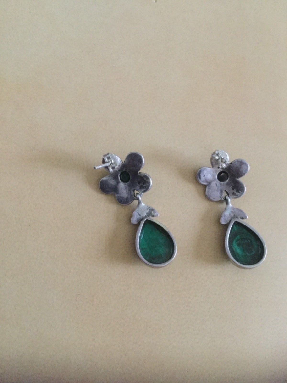 Vintage Silver Marcasite and Green Malachite Earrings - Image 2 of 5