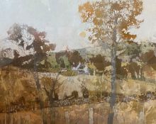 Leonard Gray signed watercolour - Farm through the trees