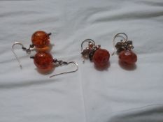 Two pairs of Amber Earrings