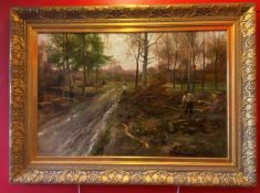 Large Alfred Augustus Glendinning signed oil painting "The Woodcutter"