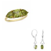 NEW!! Natural Hebei Peridot 3 Stone Ring & Hebei Peridot Earrings