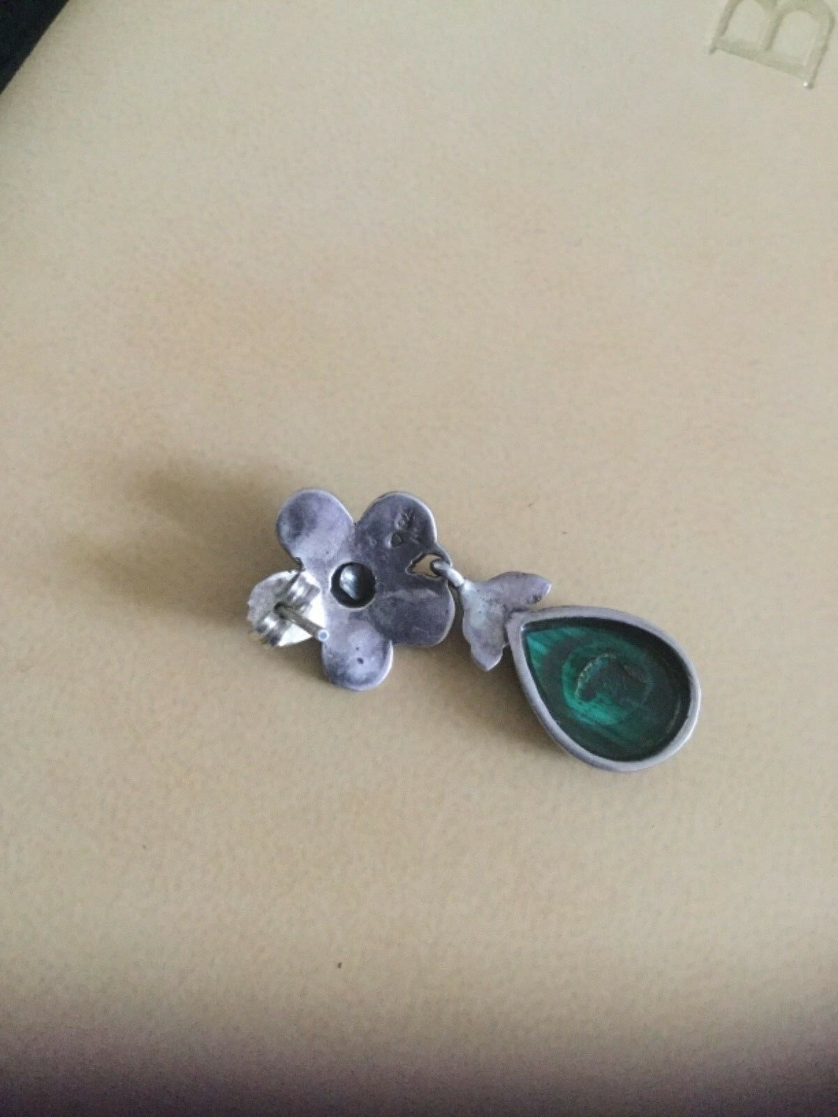 Vintage Silver Marcasite and Green Malachite Earrings - Image 5 of 5