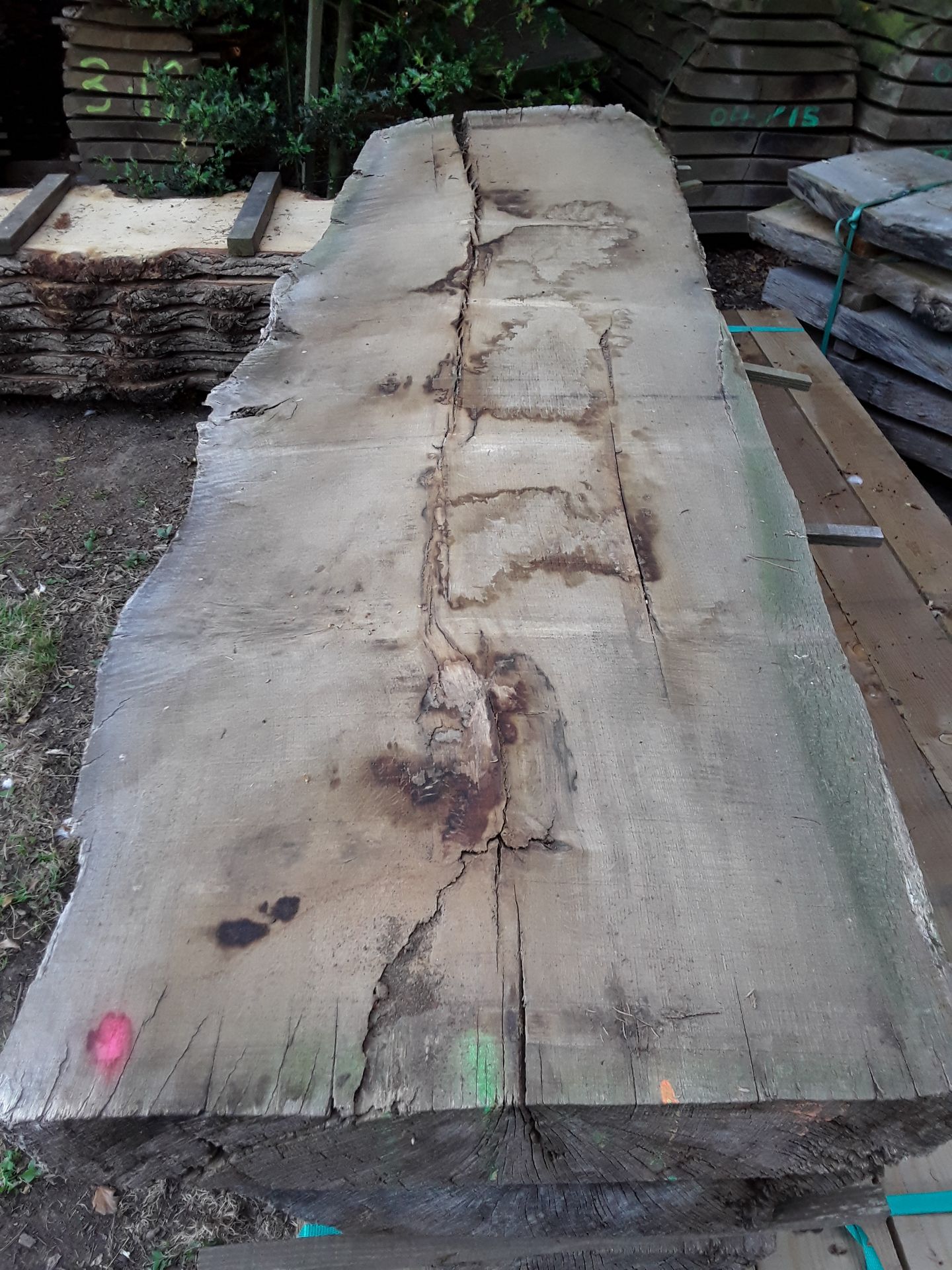 1 x Hardwood Air Dried Sawn Rustic Timber Waney Edge / Live Edge English Oak Slab / Board