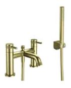 RRP £340. Desio Bath Shower Mixer Tap with Shower Kit - Brushed Brass. Appears New Unused. https:...