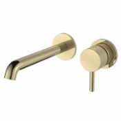 RRP £176. ""Mineral"" Brushed Brass Wall Mounted Basin Mixer Tap. Appears New Unused. https://rb.gy.