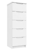 (12/P) RRP £245. Sorrento High Gloss Assembled 5 Drawer Tallboy Chest White (JG7328/01). Dimensio...