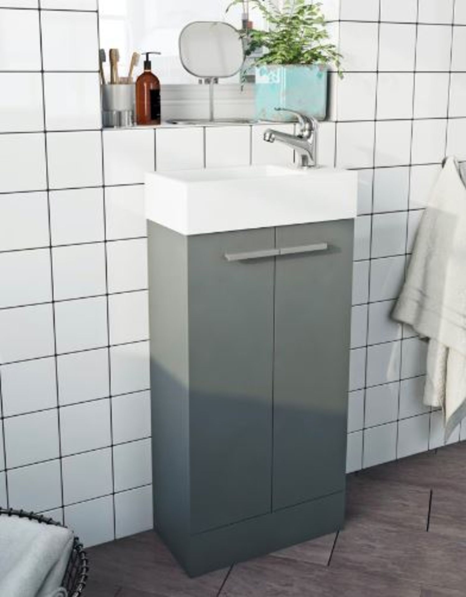 Clarity Compact Grey Vanity Unit And Basin. MD7FBGR. Appears Unused.