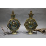 Pair of 19th c. Japanese Enamelled Brass Moonflask Table Lamps