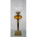 Victorian Brass Oil Lamp with Amber Font