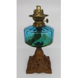 Victorian Oil Lamp with Blue Glass Font