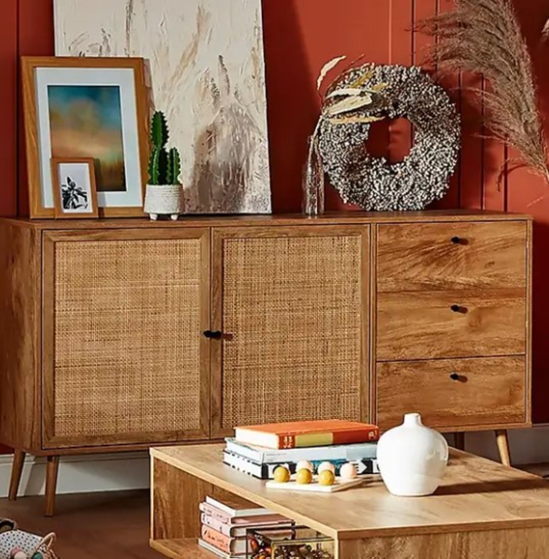 (23/P) RRP £215. Kubu Rattan Large Sideboard. Woven Cane Detailing, Wood Effect Finish. Metal Han... - Image 8 of 9