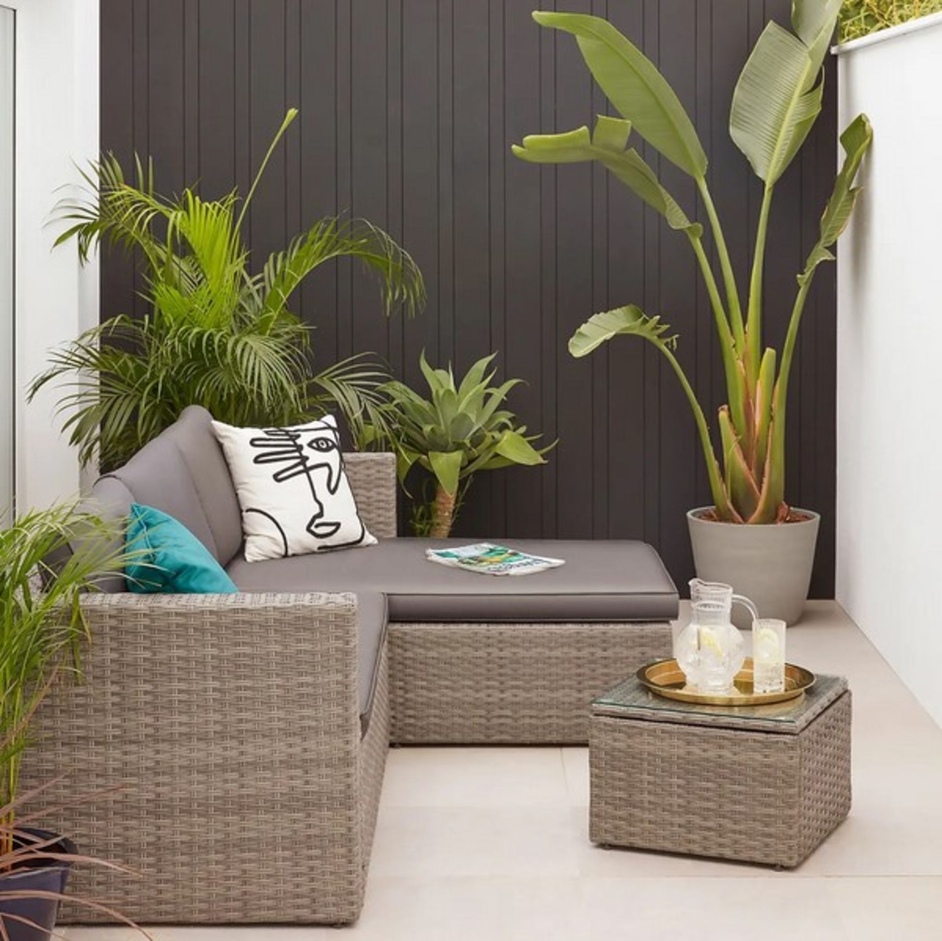 (14/P) RRP £345. Alexandria Grey Rattan Garden Corner Sofa Set. Suitable For Indoor And Outdoor U...