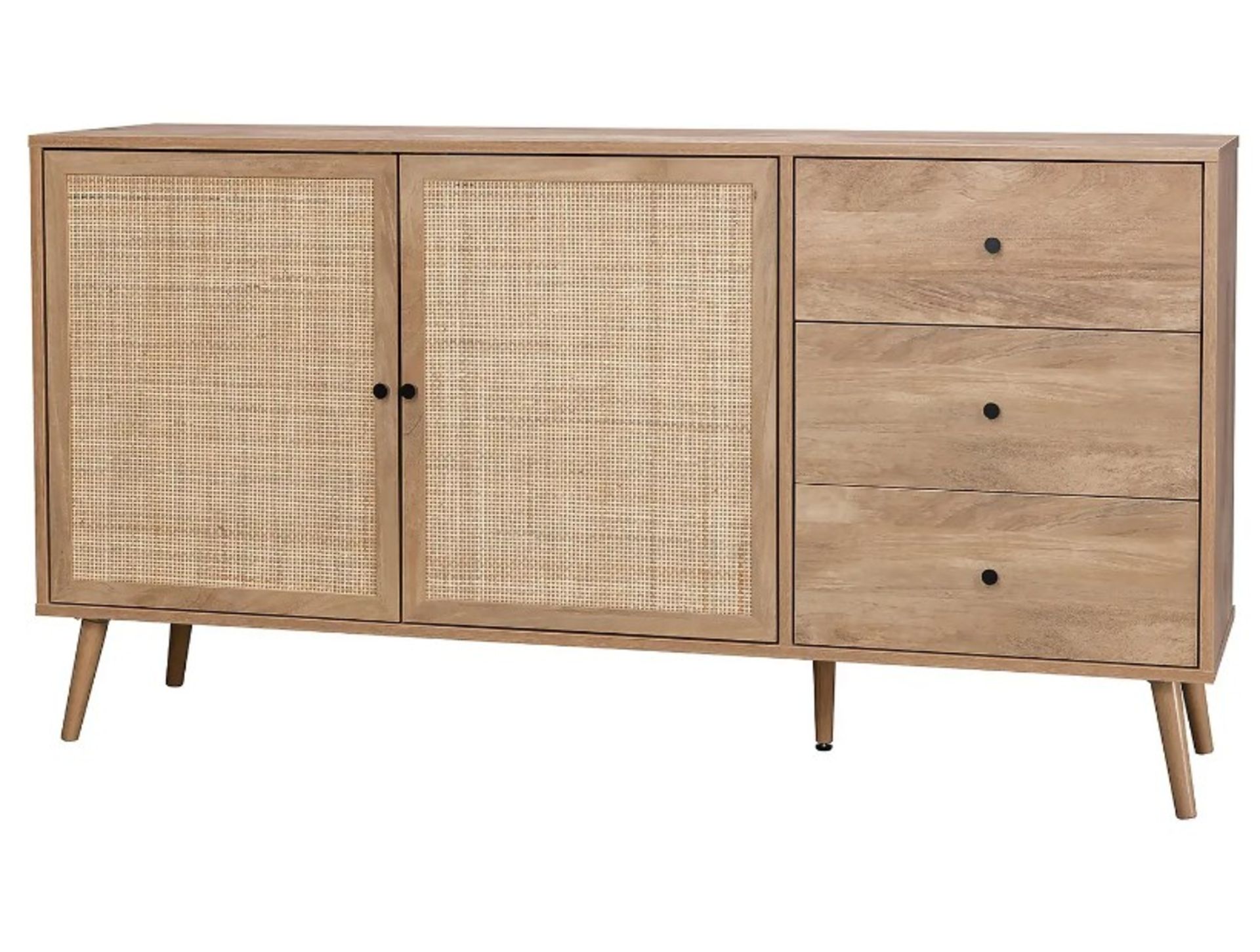 (23/P) RRP £215. Kubu Rattan Large Sideboard. Woven Cane Detailing, Wood Effect Finish. Metal Han...