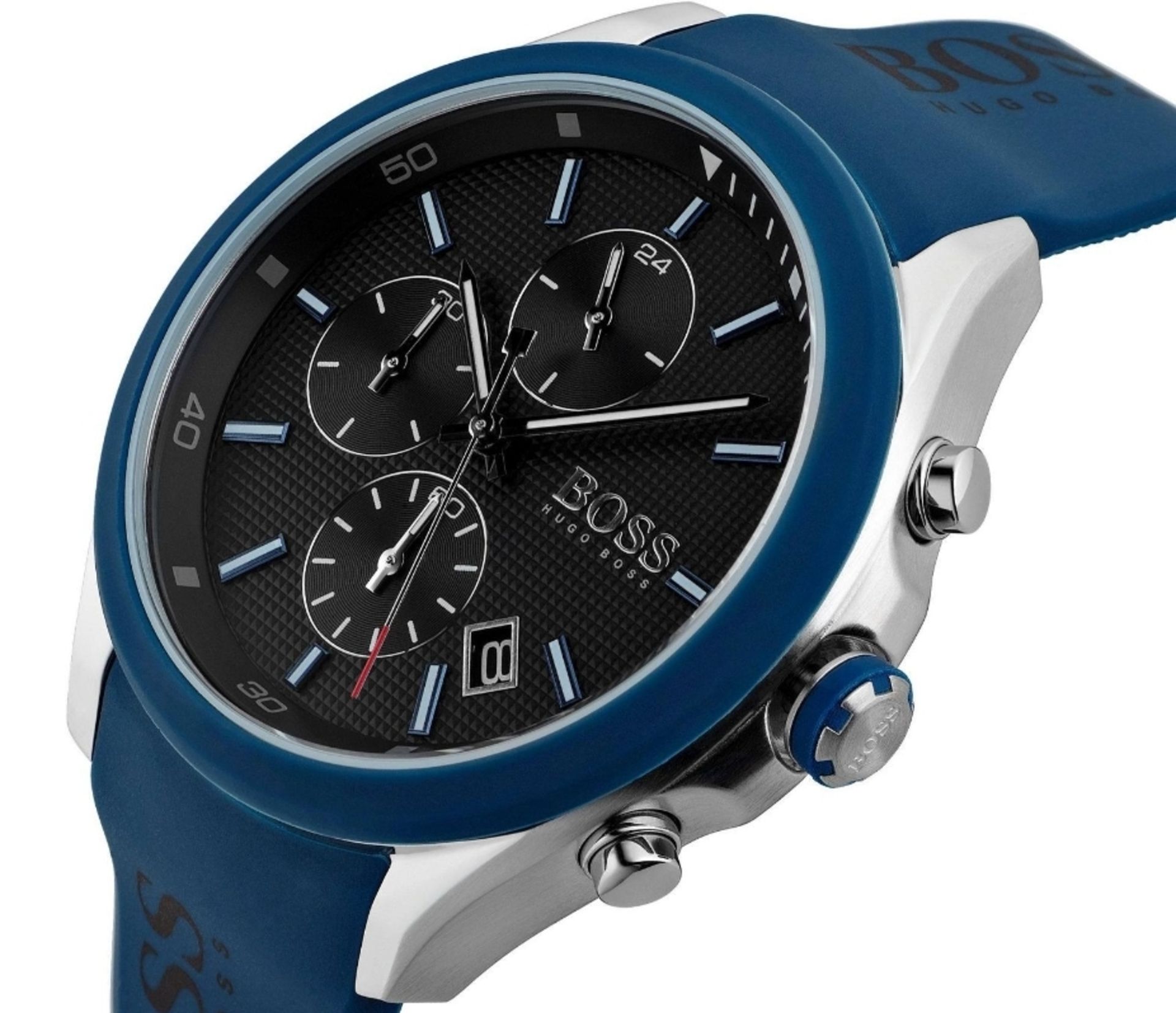 Hugo Boss 1513717 Men's Velocity Blue Rubber Strap Quartz Chronograph Watch - Image 3 of 11